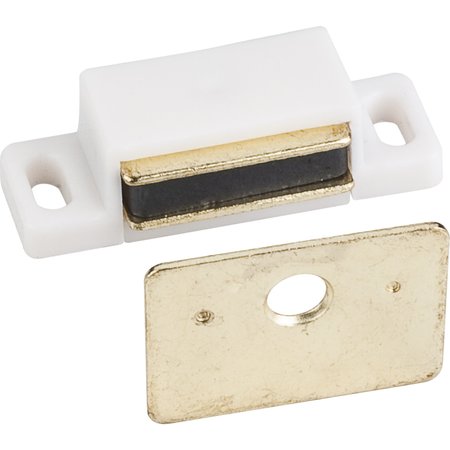 HARDWARE RESOURCES 15 lb. White Single Magnetic Catch with Polished Brass Strike and Screws 50633